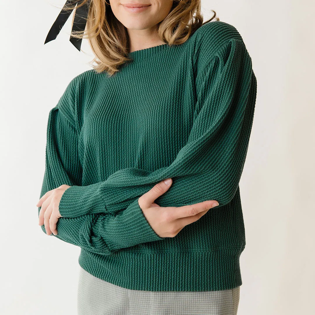 Serena Ribbed Top, Hunter Green early walk
