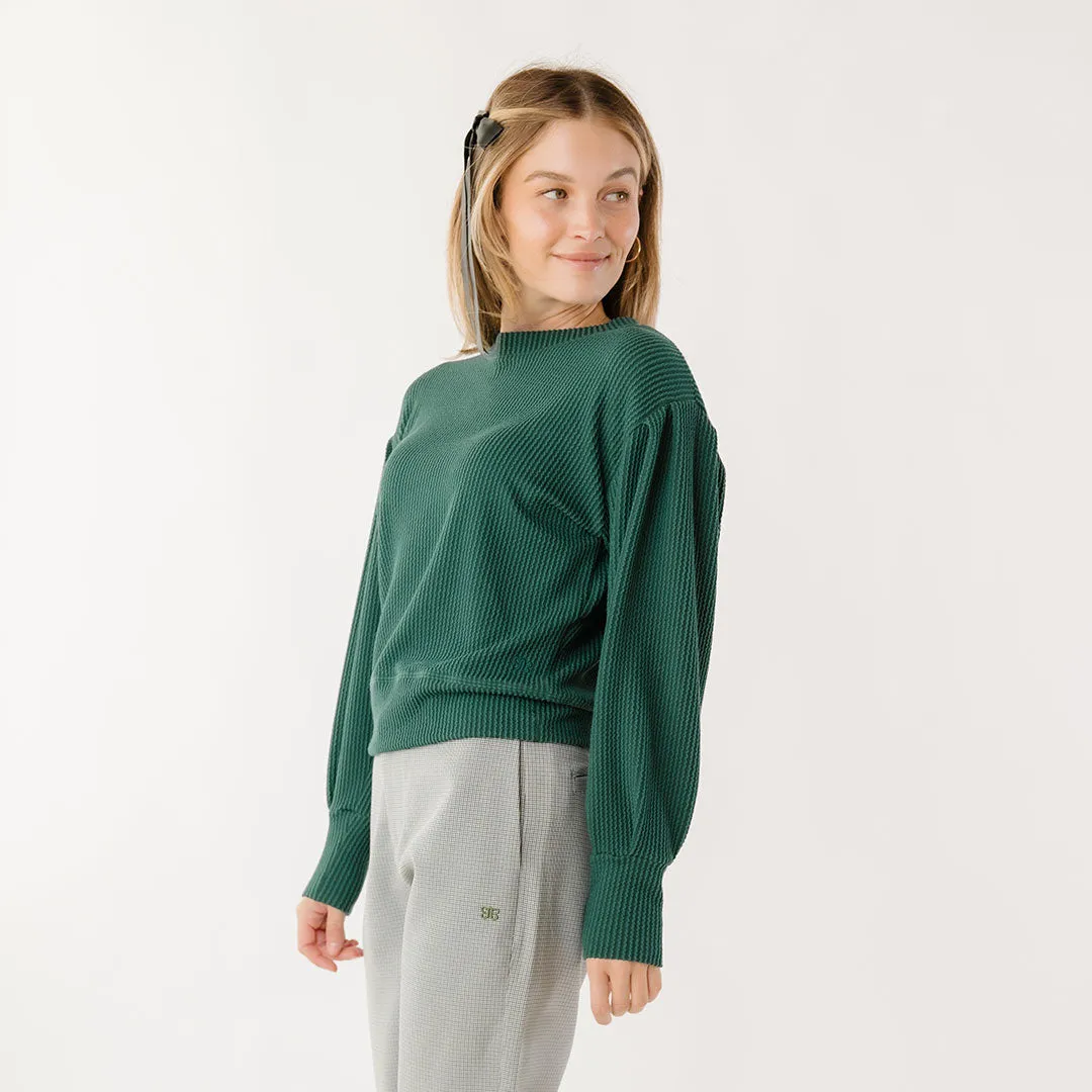 Serena Ribbed Top, Hunter Green early walk