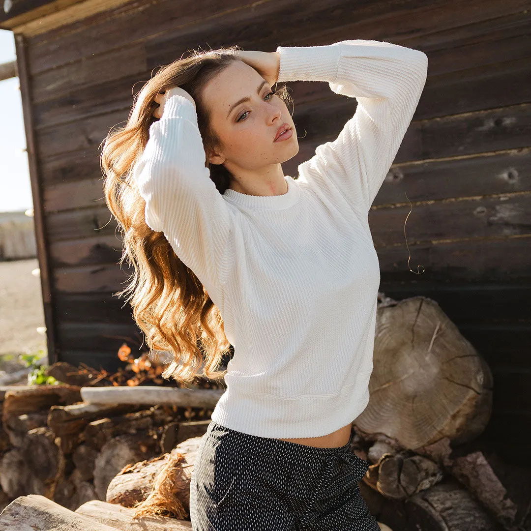 Serena Ribbed Top, White blanket mood