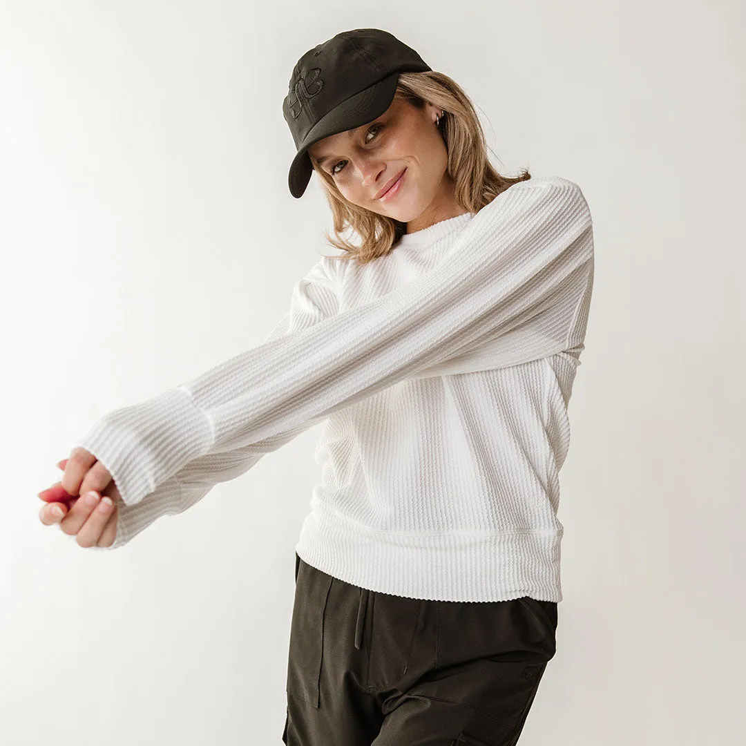 Serena Ribbed Top, White blanket mood