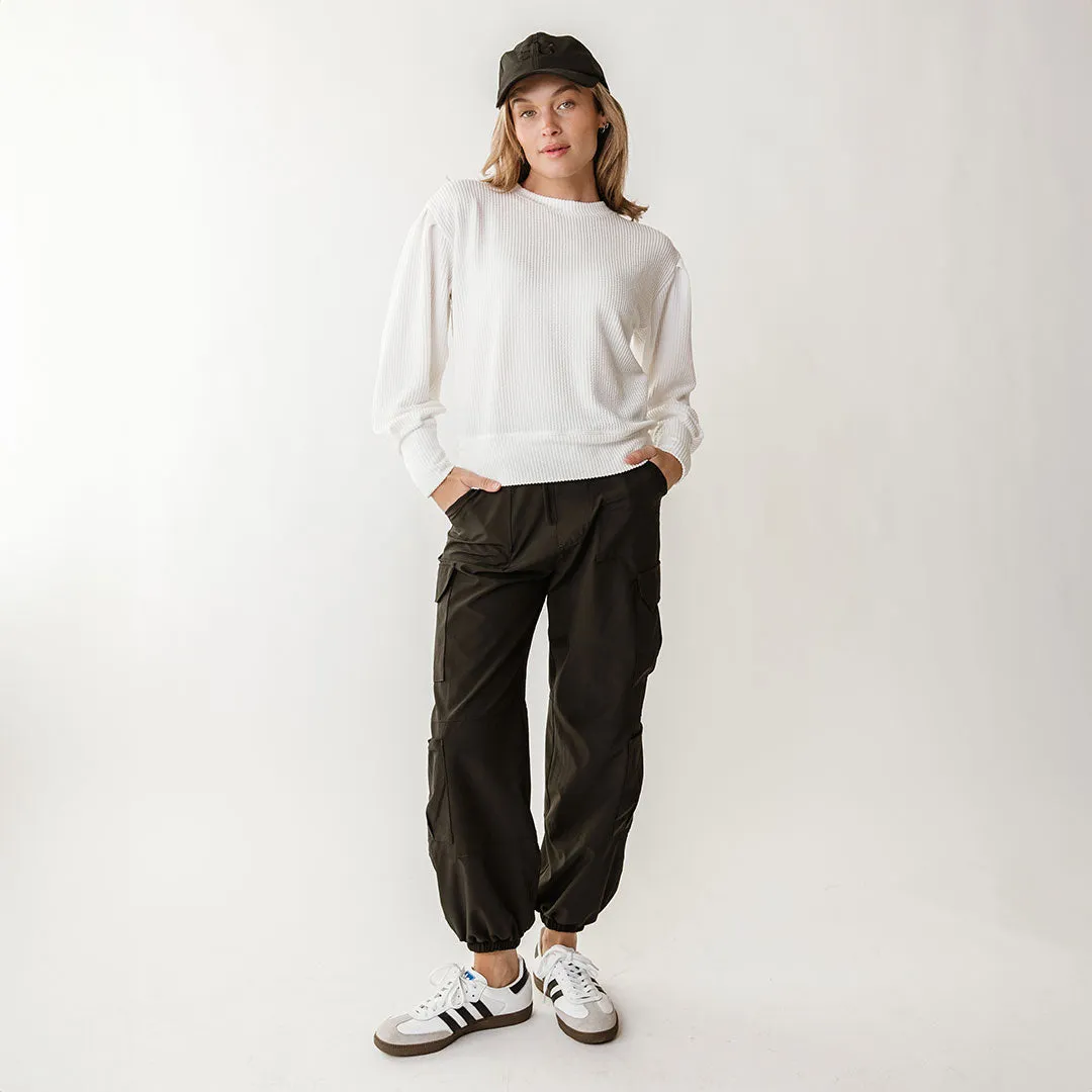 Serena Ribbed Top, White blanket mood