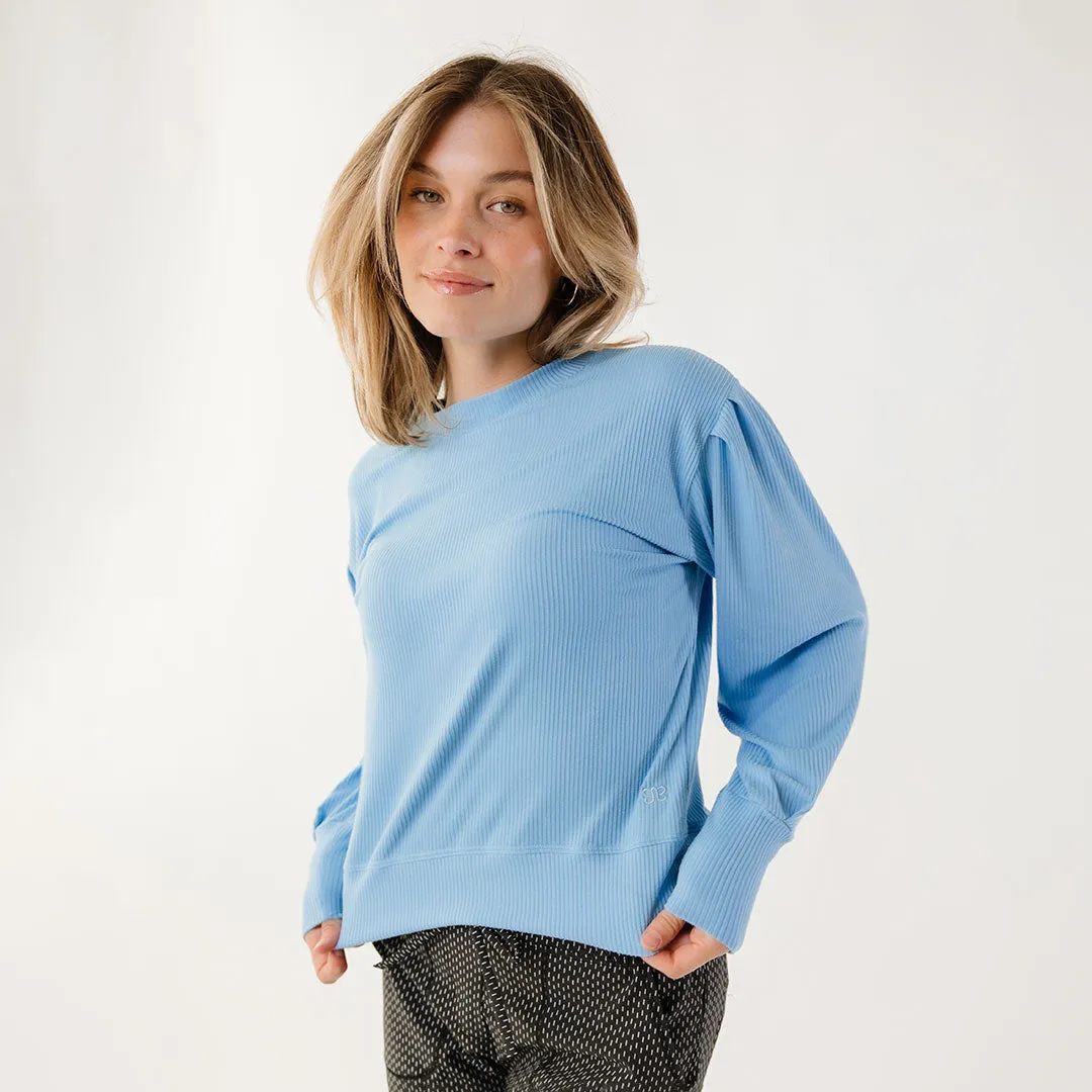 Serena Top, Bright Blue Rib drop arm
