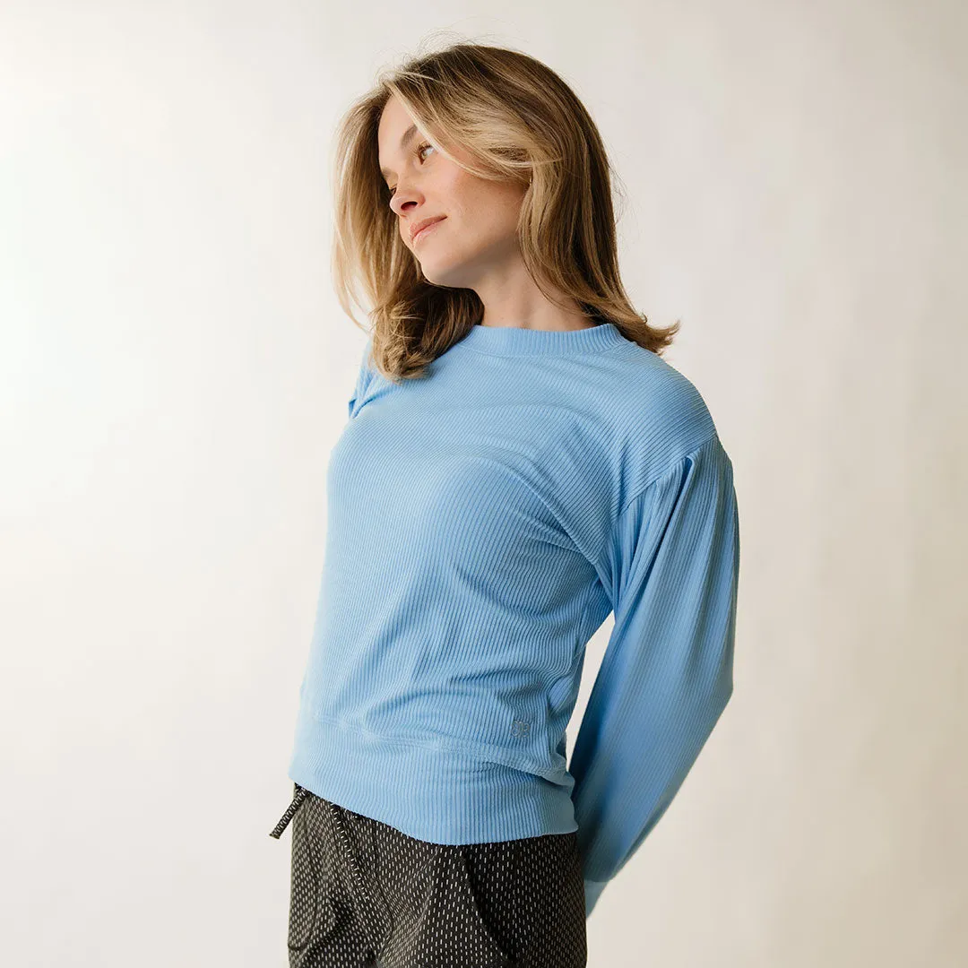 Serena Top, Bright Blue Rib drop arm