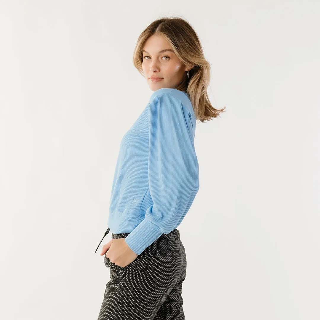 Serena Top, Bright Blue Rib drop arm