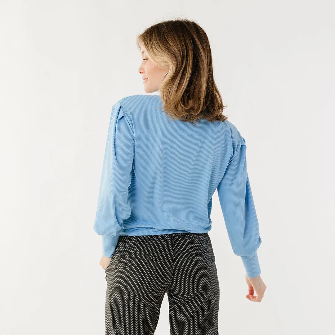 Serena Top, Bright Blue Rib drop arm