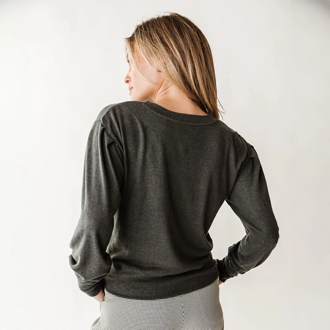 Serena Top, Charcoal cozy sleeve
