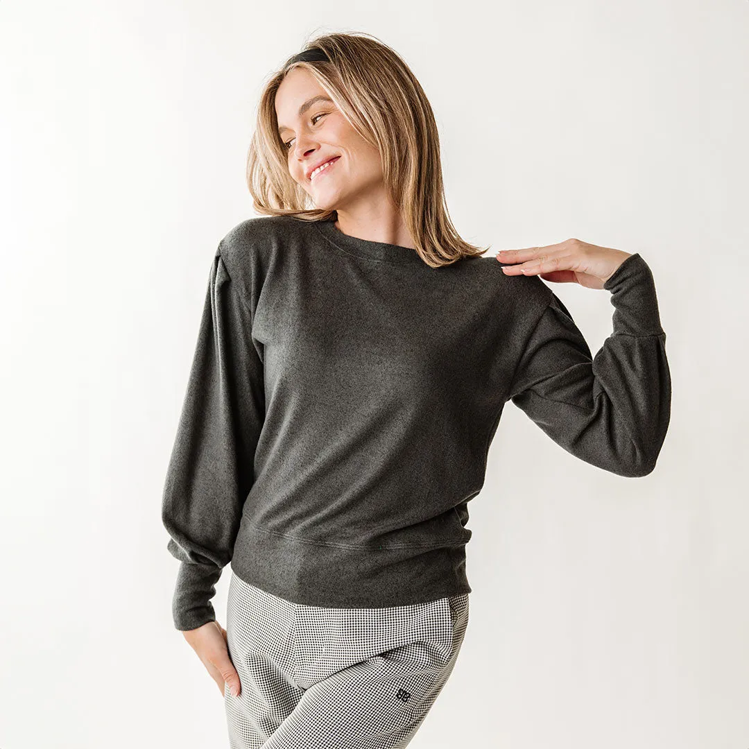Serena Top, Charcoal cozy sleeve