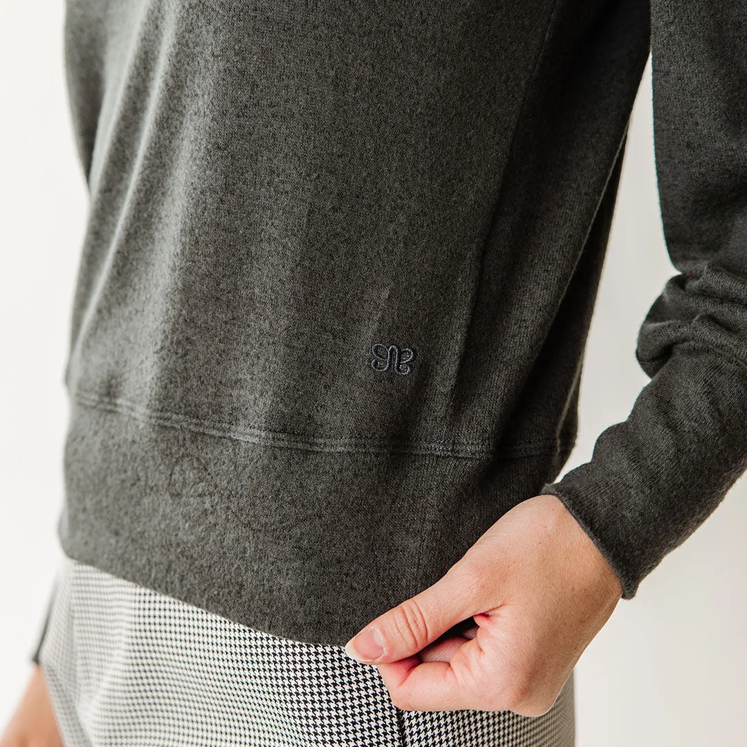 Serena Top, Charcoal cozy sleeve