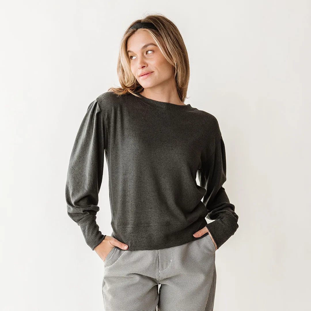 Serena Top, Charcoal cozy sleeve