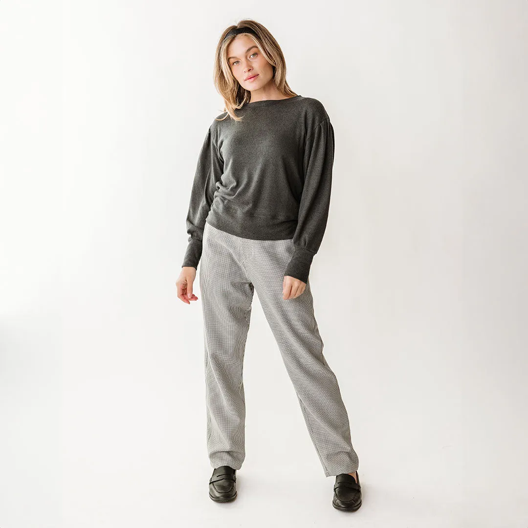Serena Top, Charcoal cozy sleeve