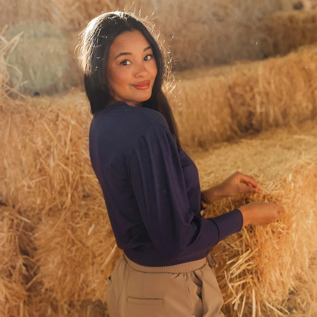Serena Top, Navy Rib oversize style