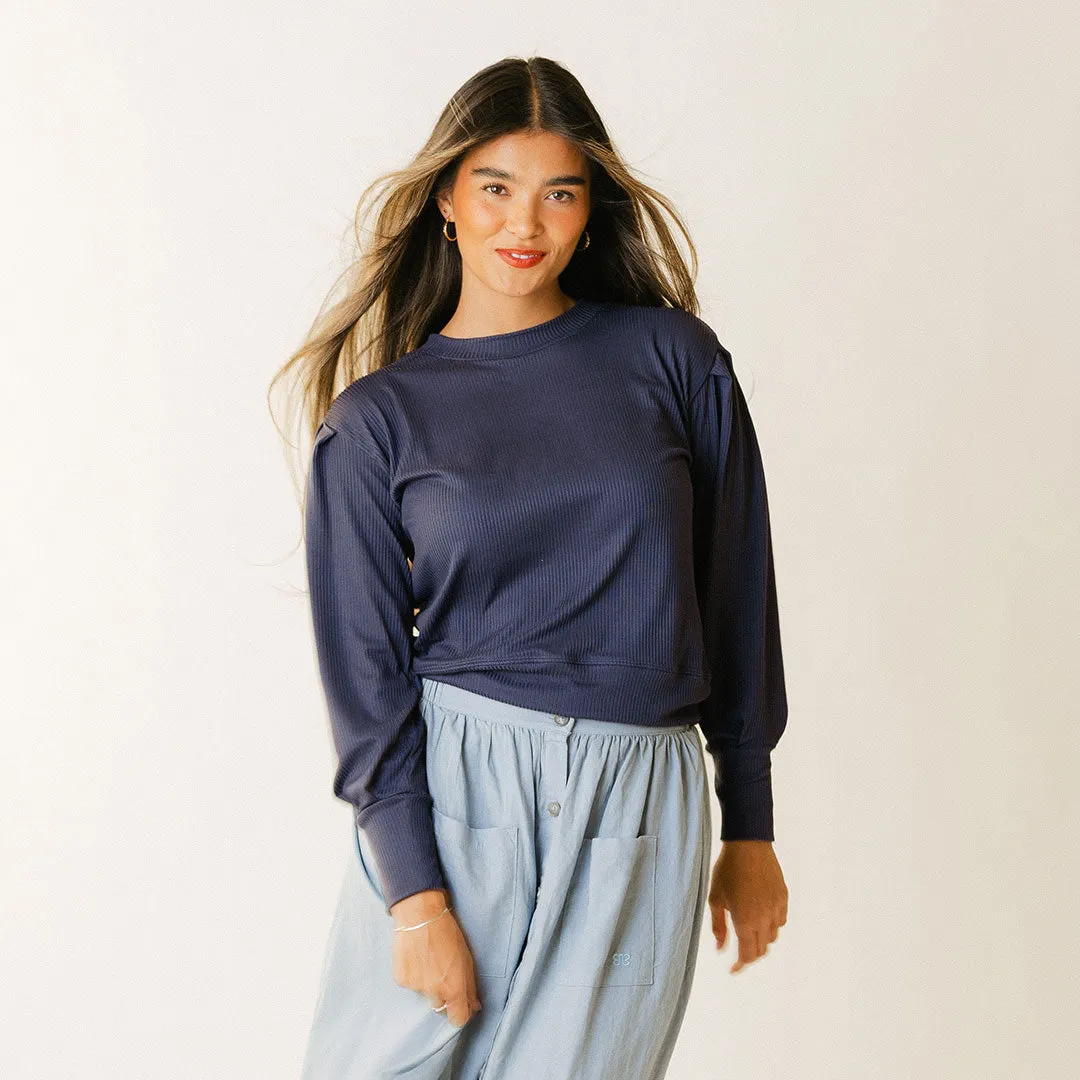 Serena Top, Navy Rib oversize style