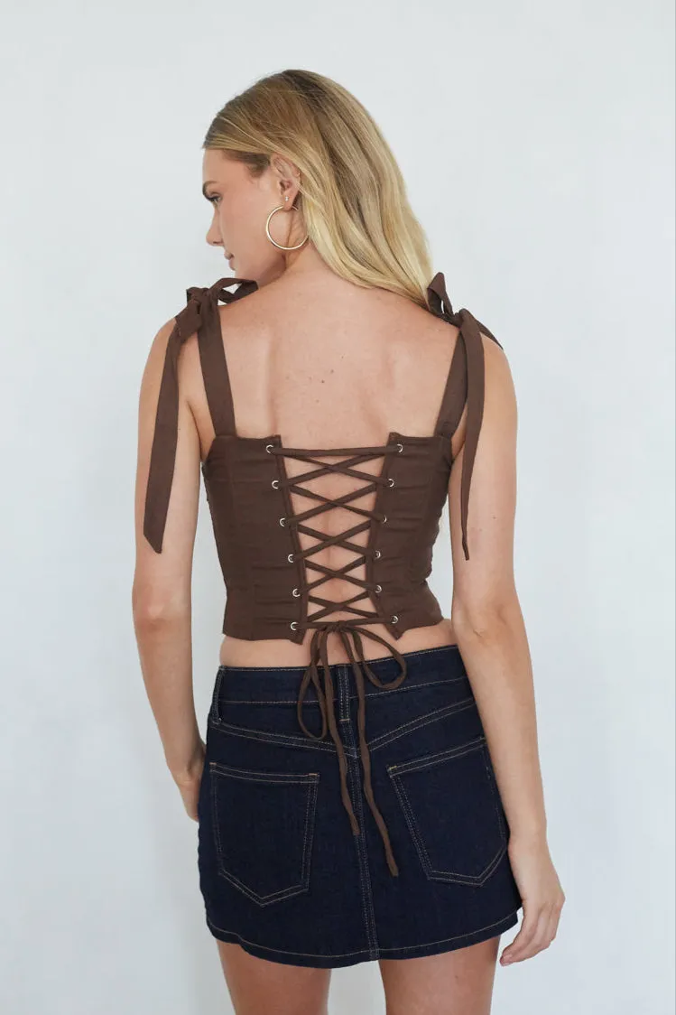 Serenity Bow Strap Corset Top nude shade