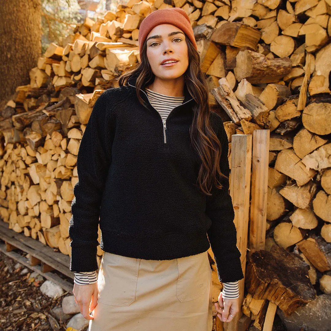 Sherpa 1/4 Zip, Black boxy cut