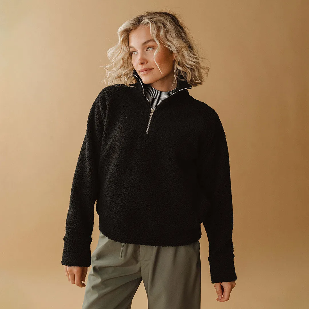 Sherpa 1/4 Zip, Black boxy cut