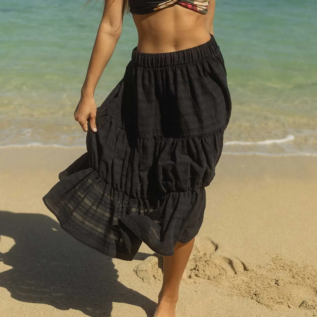Short Tiered Skirt, Black moist feel
