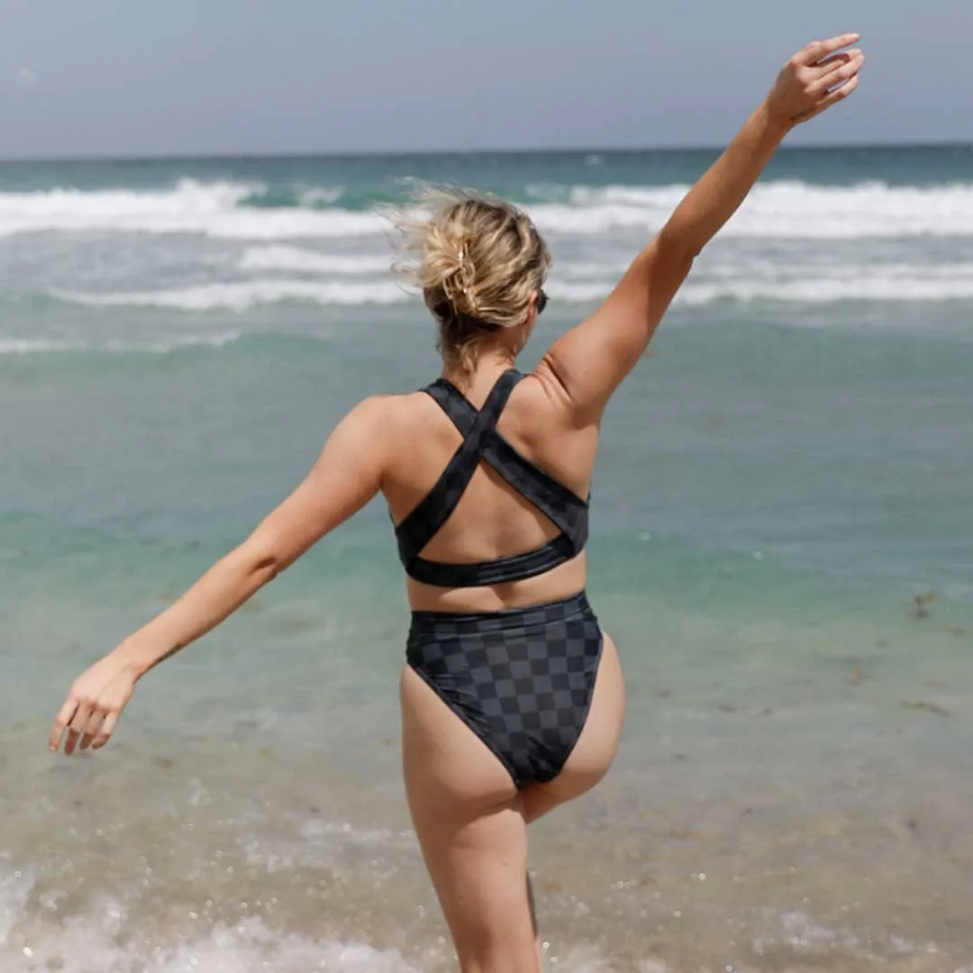 Slate Check Almost Cheeky Bottoms swim safe