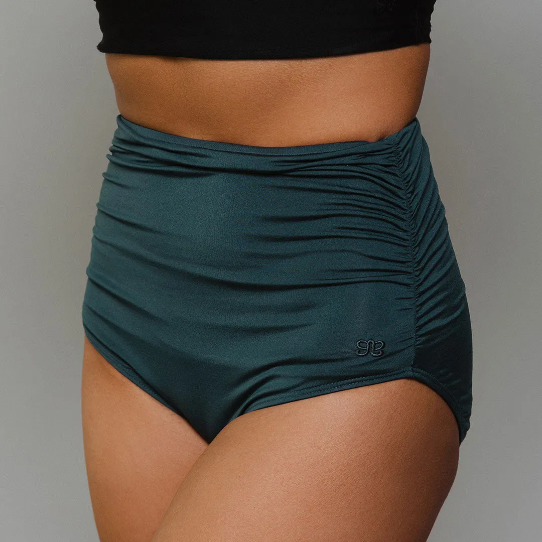 Steel Blue Ruched High-Waisted Bottoms active dip