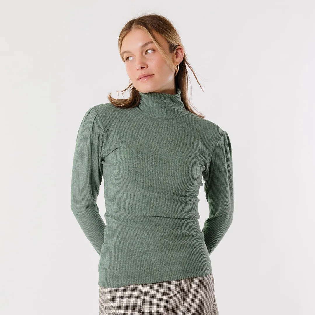 Sydney Turtleneck, Dusty Green button mood