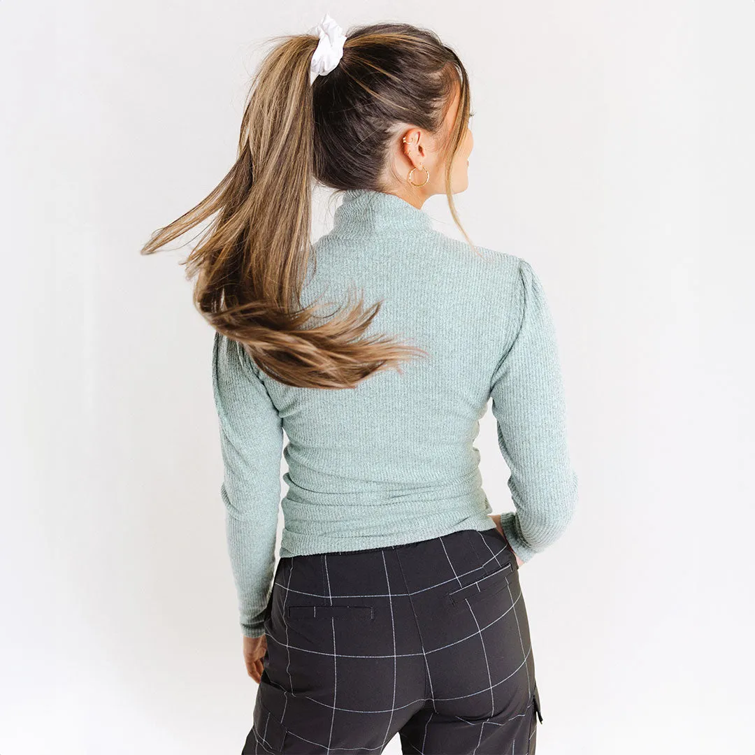 Sydney Turtleneck, Green Mint zip front
