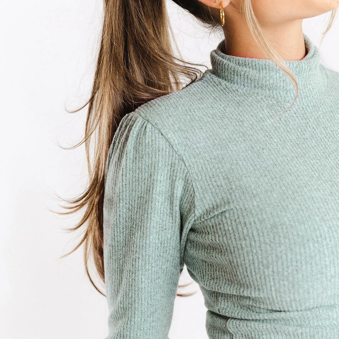 Sydney Turtleneck, Green Mint zip front