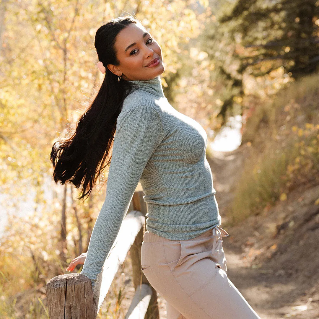 Sydney Turtleneck, Green Mint zip front
