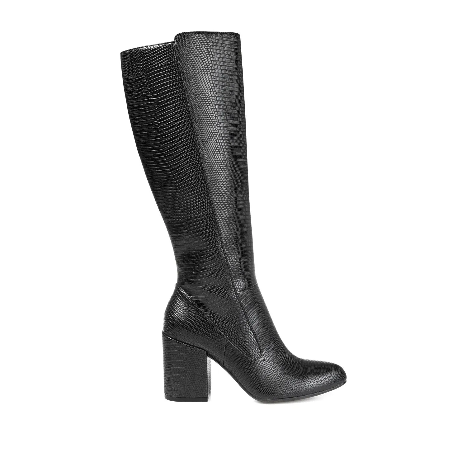 TAVIA KNEE-HIGH BOOTS IN FAUX LEATHER style kick