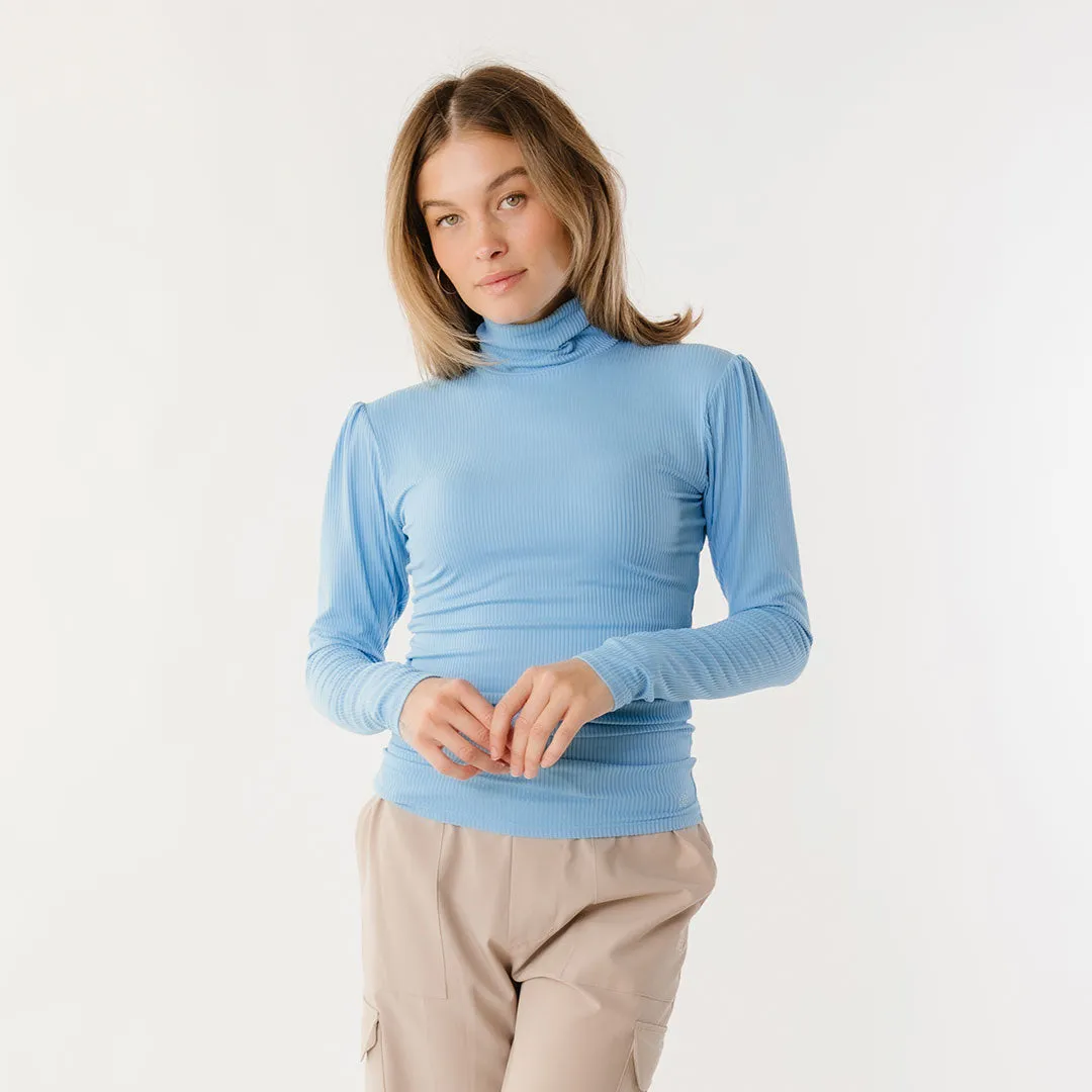 Tessa Long Sleeve, Bright Blue Rib office sharp