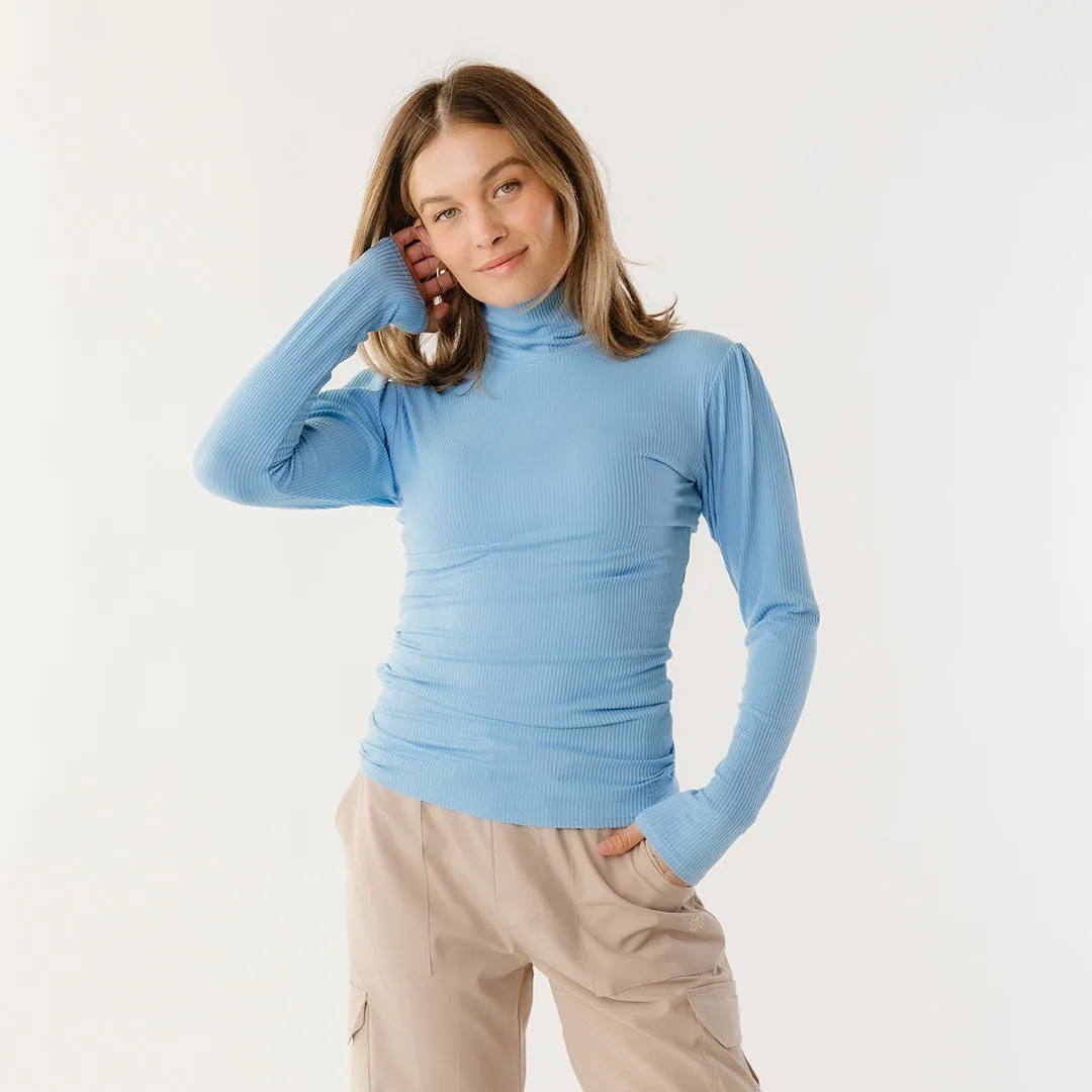 Tessa Long Sleeve, Bright Blue Rib office sharp