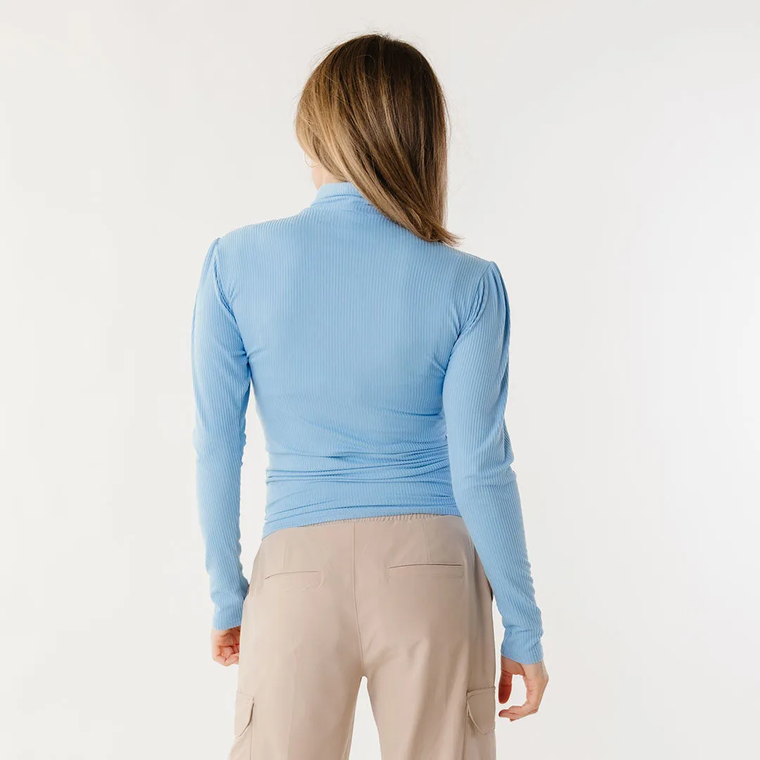 Tessa Long Sleeve, Bright Blue Rib office sharp
