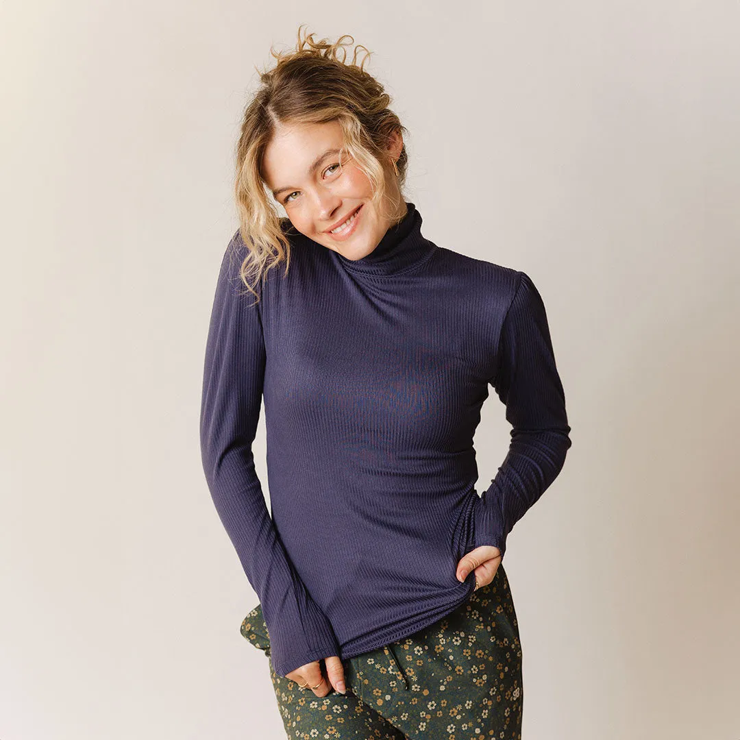Tessa Long Sleeve, Navy Rib wind soft