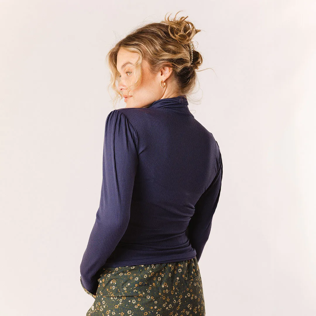 Tessa Long Sleeve, Navy Rib wind soft