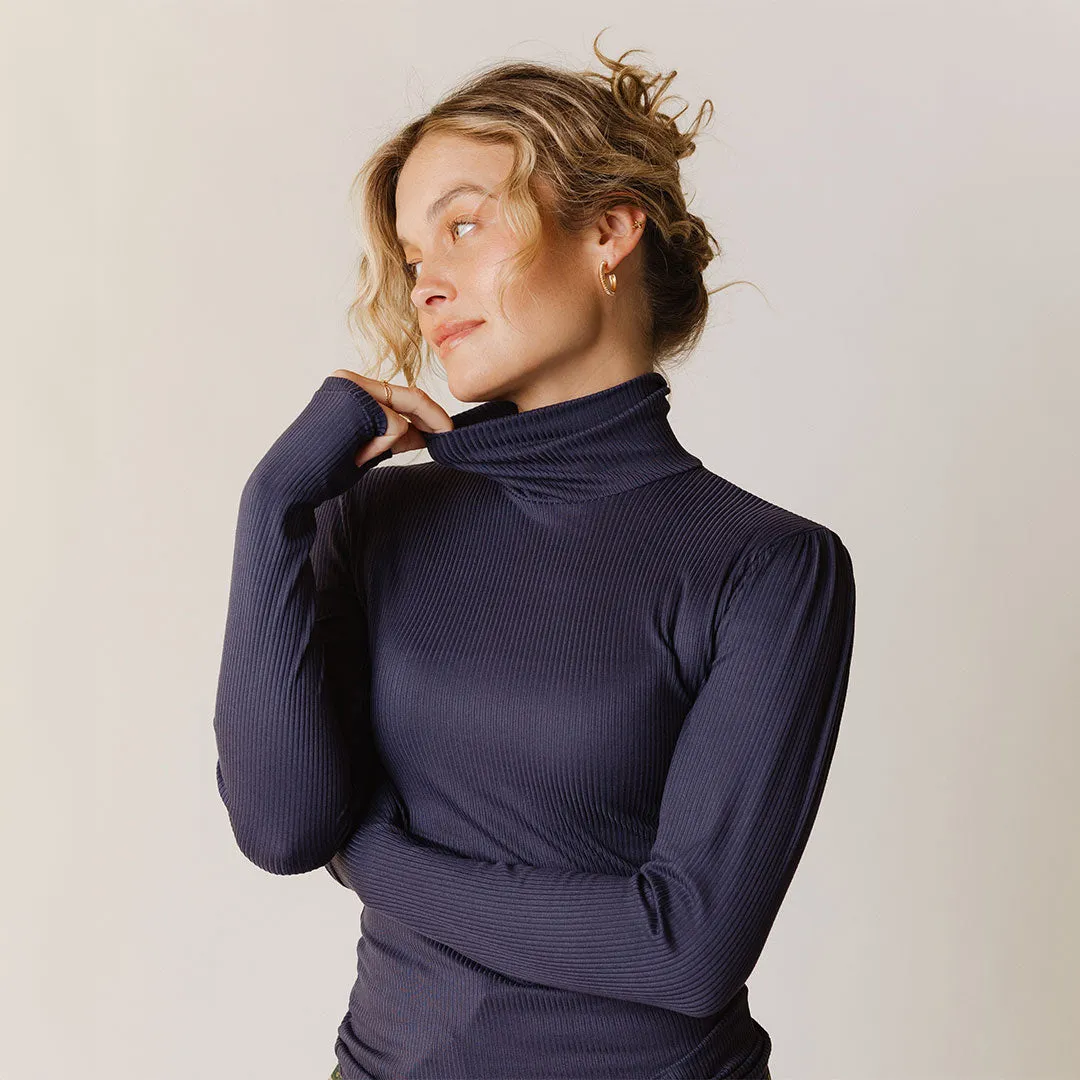 Tessa Long Sleeve, Navy Rib wind soft