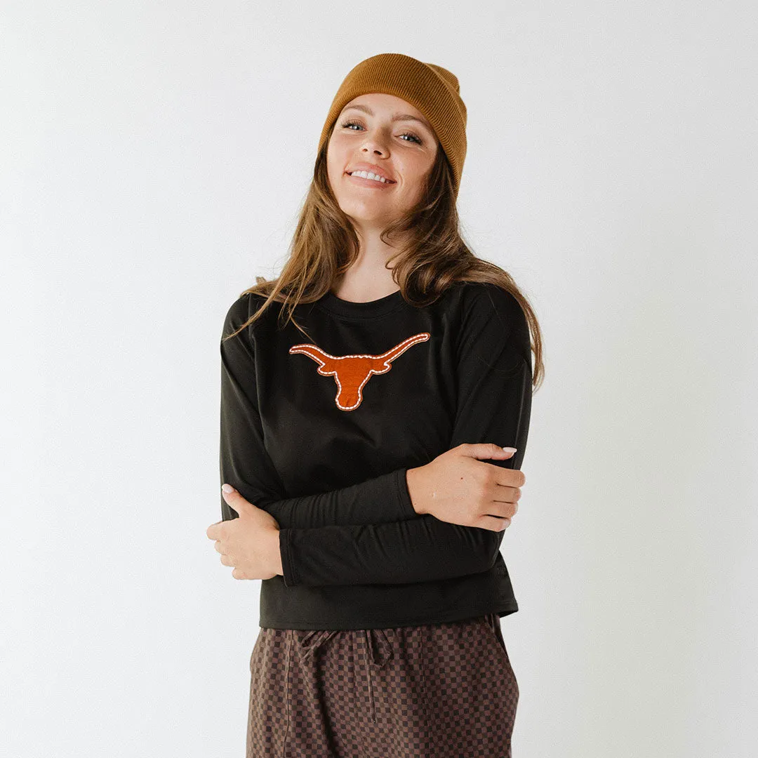 Texas Embroidered Black Neo Sweatshirt faded wash