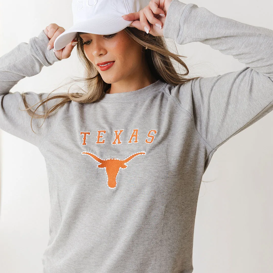 Texas Embroidered Campus Crew, Heather Grey bike mood