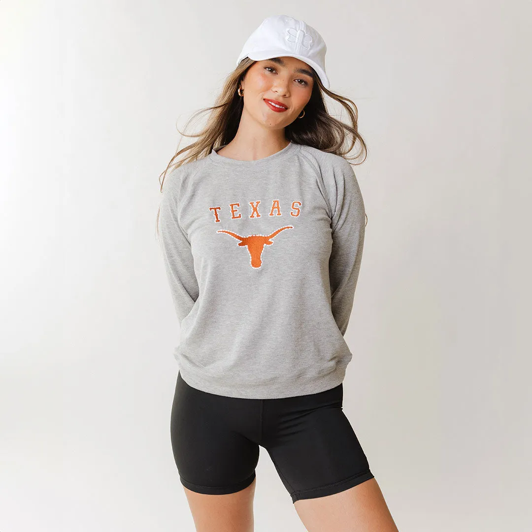 Texas Embroidered Campus Crew, Heather Grey bike mood