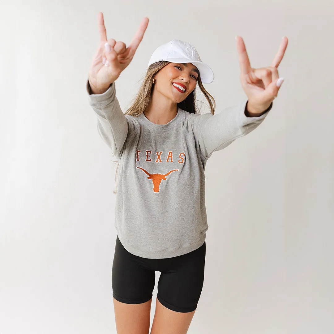 Texas Embroidered Campus Crew, Heather Grey bike mood