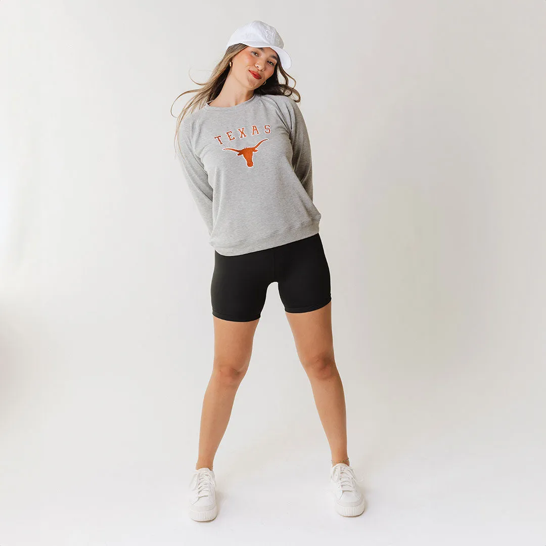 Texas Embroidered Campus Crew, Heather Grey bike mood