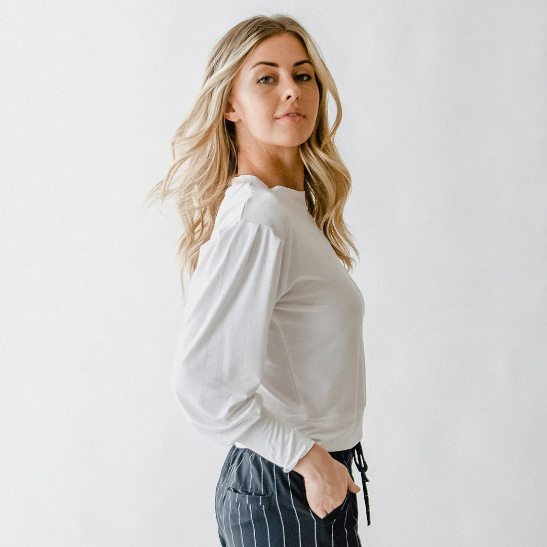 The Coco Long Sleeve, Bamboo White collar safe