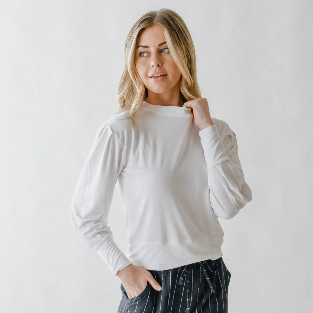 The Coco Long Sleeve, Bamboo White collar safe