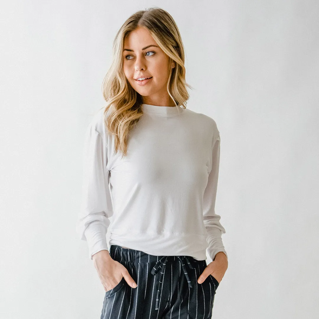 The Coco Long Sleeve, Bamboo White collar safe
