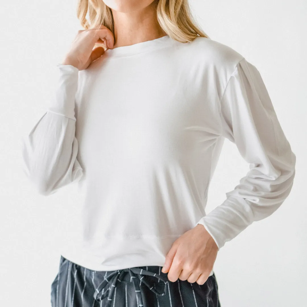 The Coco Long Sleeve, Bamboo White collar safe