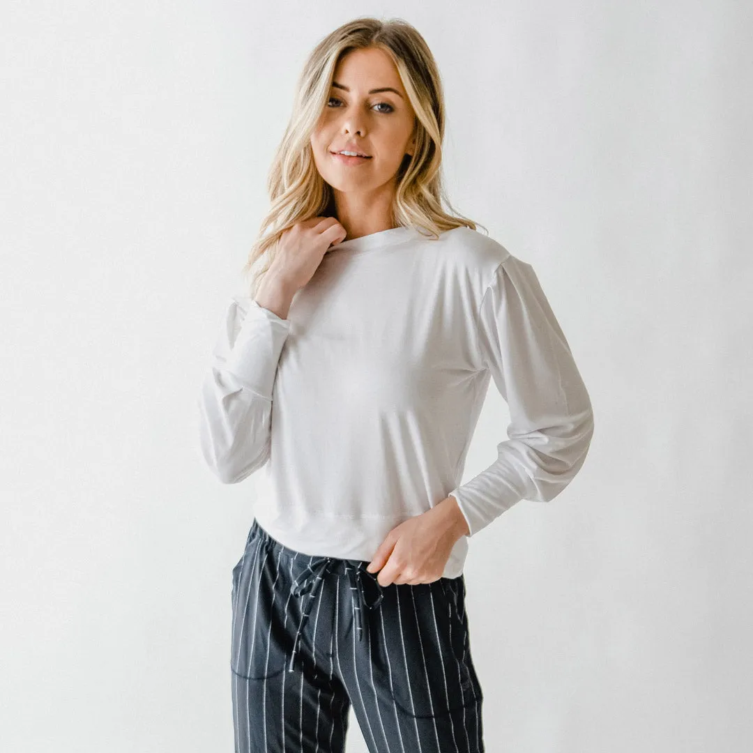 The Coco Long Sleeve, Bamboo White collar safe