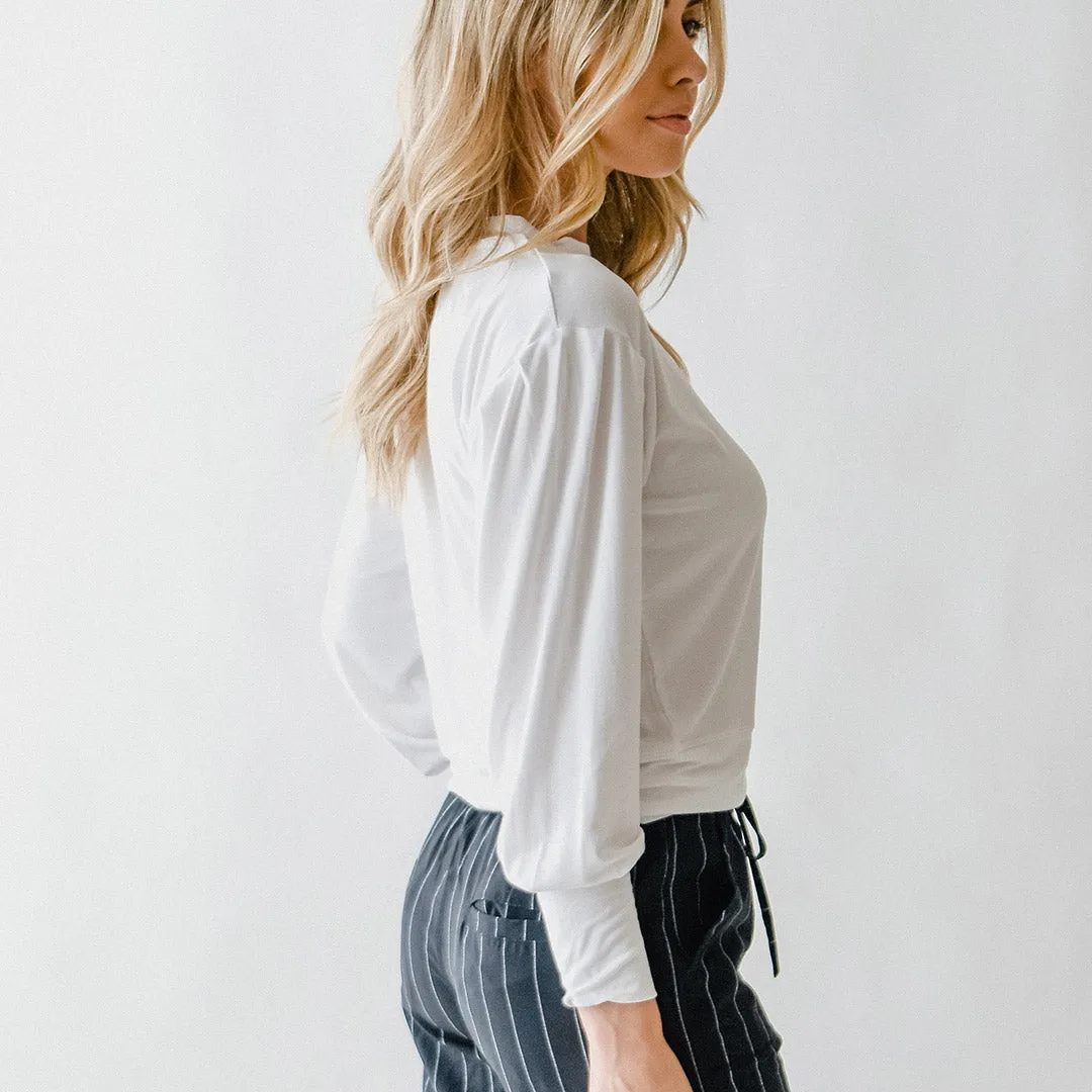 The Coco Long Sleeve, Bamboo White collar safe