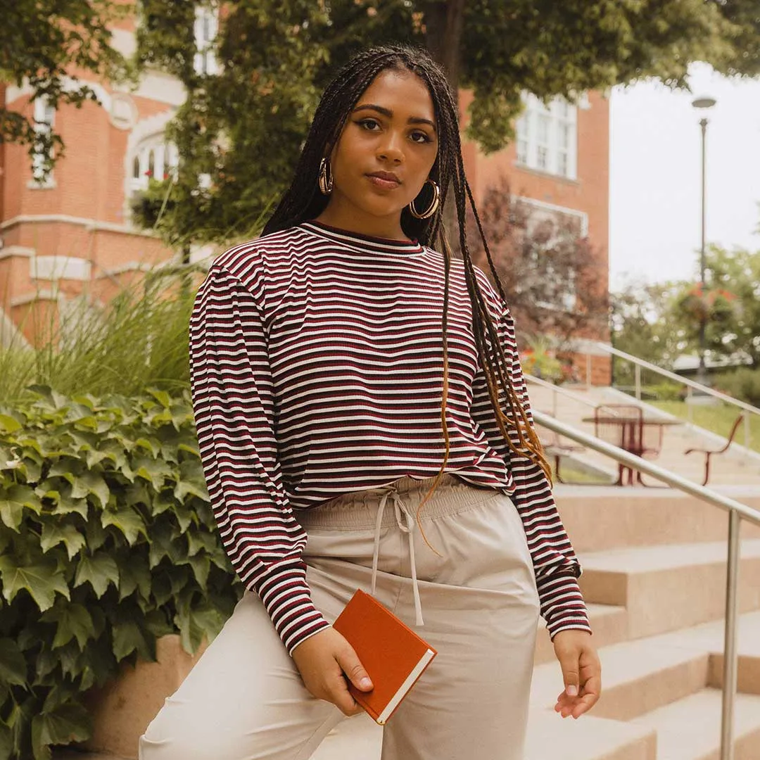 The Coco Long Sleeve, Burgundy Stripe classic calm