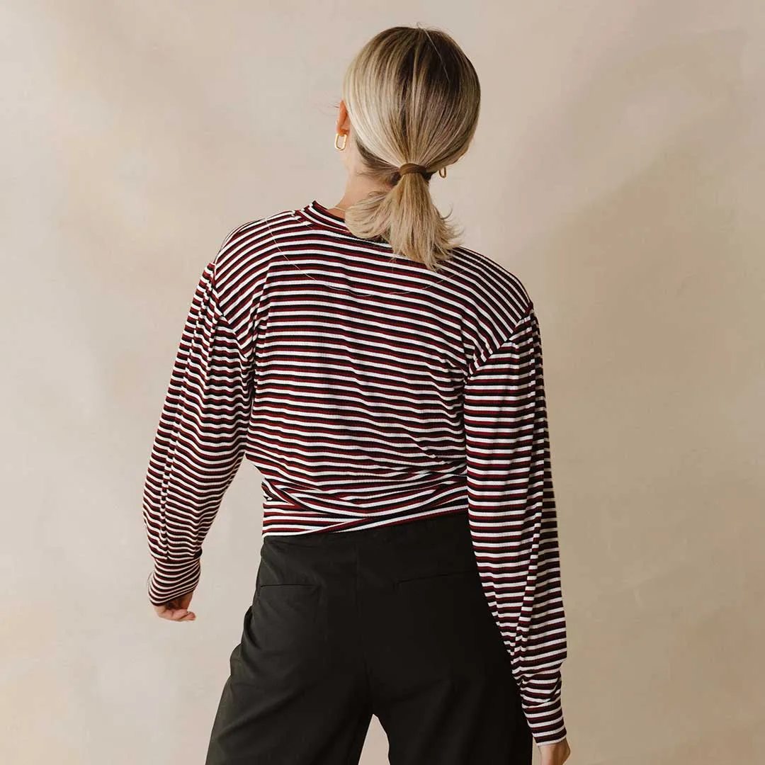 The Coco Long Sleeve, Burgundy Stripe classic calm
