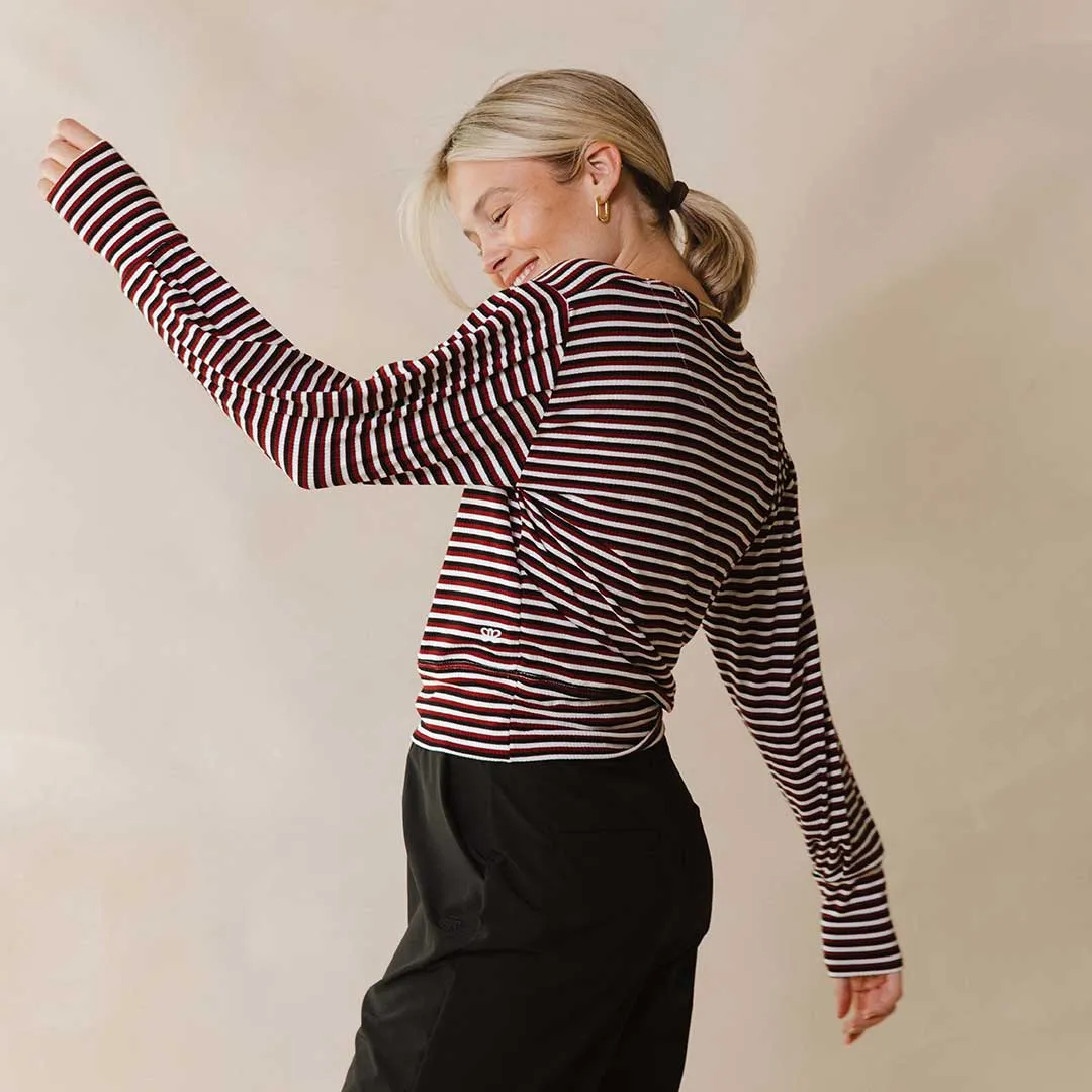 The Coco Long Sleeve, Burgundy Stripe classic calm