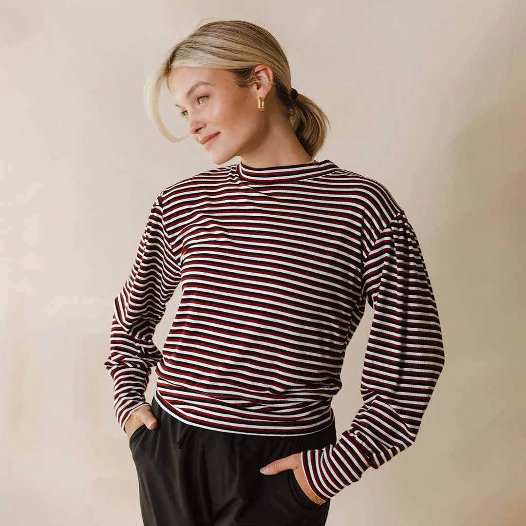 The Coco Long Sleeve, Burgundy Stripe classic calm