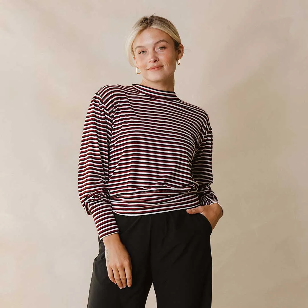 The Coco Long Sleeve, Burgundy Stripe classic calm