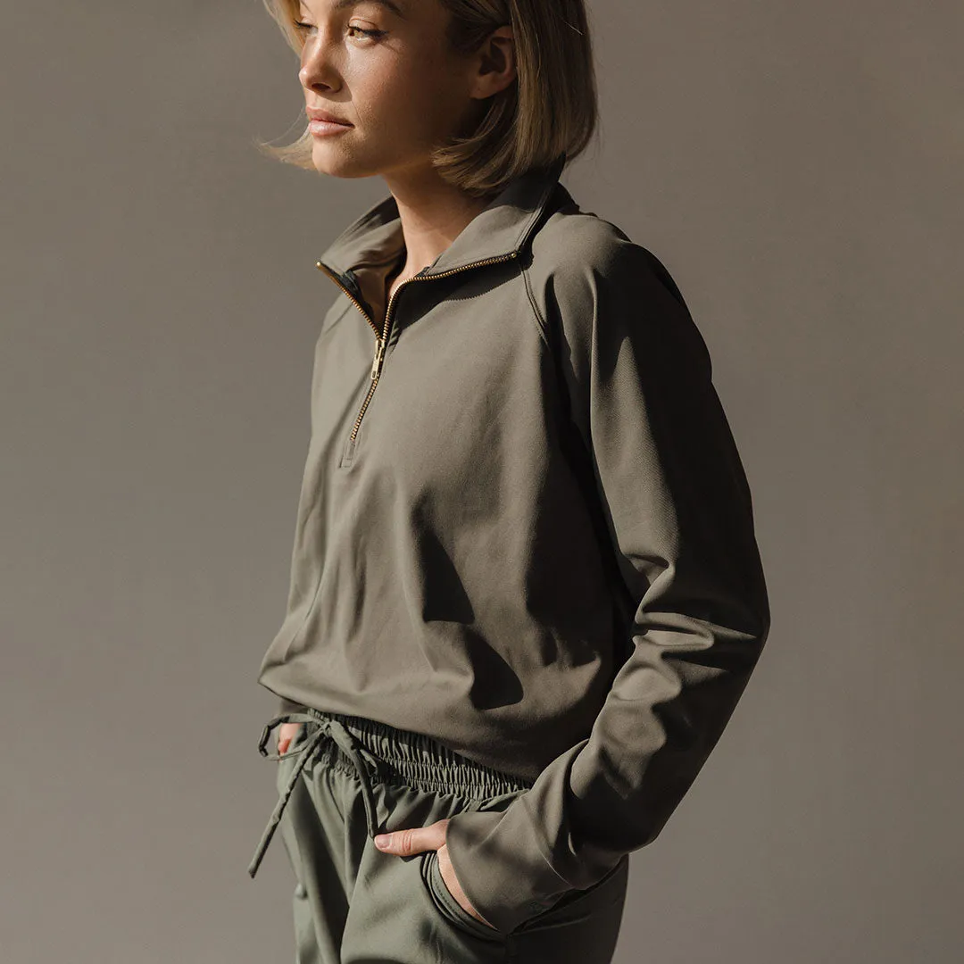 The Gotta Run 1/4 Zip, Olive boyfriend style